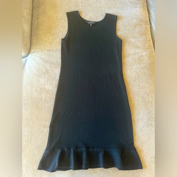 Ming Wang Black Sleeveless Ruffle Hem Midi Dress - Picture 1 of 5